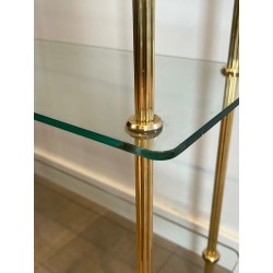 Brass Shelving Unit with Thick Glass Slab Shelves by Maison Jansen, French Work, Circa 1940