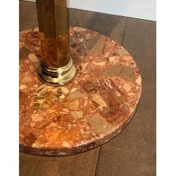 Brass Coat Rack on Round Marble Base, French Work, Circa 1970