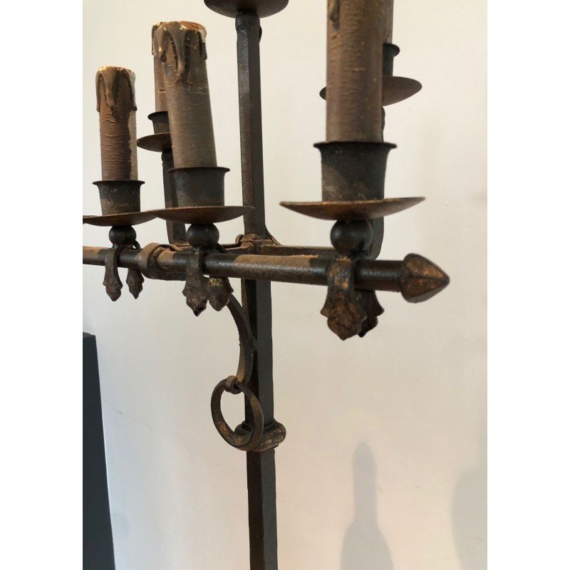 Lampadaire en Fer Forgé et Doré, Art Déco, Travail Français, vers 1940 | Maison BARROIS