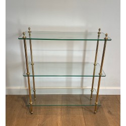 Brass Shelving Unit with Thick Glass Slab Shelves by Maison Jansen, French Work, Circa 1940