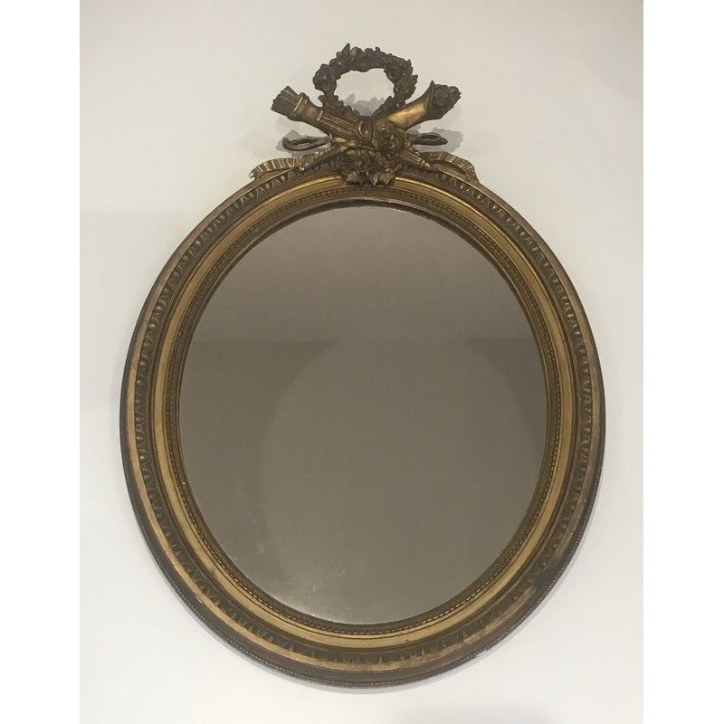 Miroir de Style Louis XVI en Bois Sculpté et Stuc Doré, Travail Français, XIXe Siècle