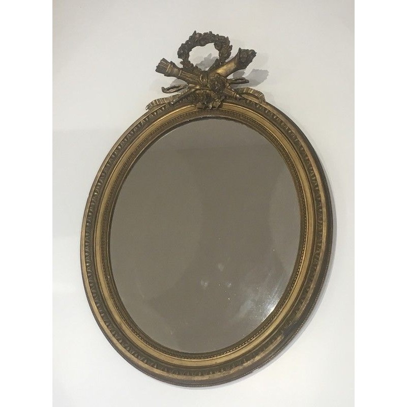 Miroir de Style Louis XVI en Bois Sculpté et Stuc Doré, Travail Français, XIXe Siècle