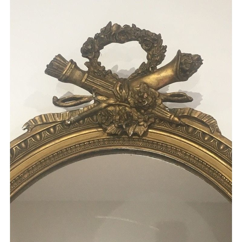 Louis XVI Style Mirror in Carved Wood and Gilded Stucco, French Work, 19th Century