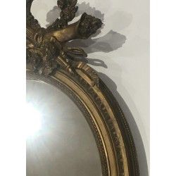 Louis XVI Style Mirror in Carved Wood and Gilded Stucco, French Work, 19th Century