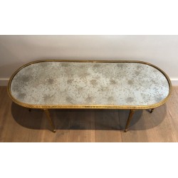 Table Basse en Bronze Façon Faux-Bambou à Plateau de Miroir Églomisé de la Maison Baguès, Travail Français, Vers 1940