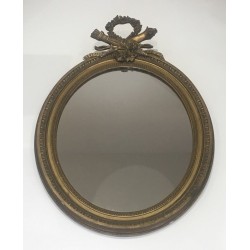 Louis XVI Style Mirror in Carved Wood and Gilded Stucco, French Work, 19th Century