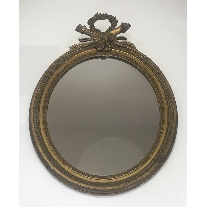 Miroir de Style Louis XVI en Bois Sculpté et Stuc Doré, Travail Français, XIXe Siècle