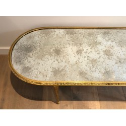 Table Basse en Bronze Façon Faux-Bambou à Plateau de Miroir Églomisé de la Maison Baguès, Travail Français, Vers 1940