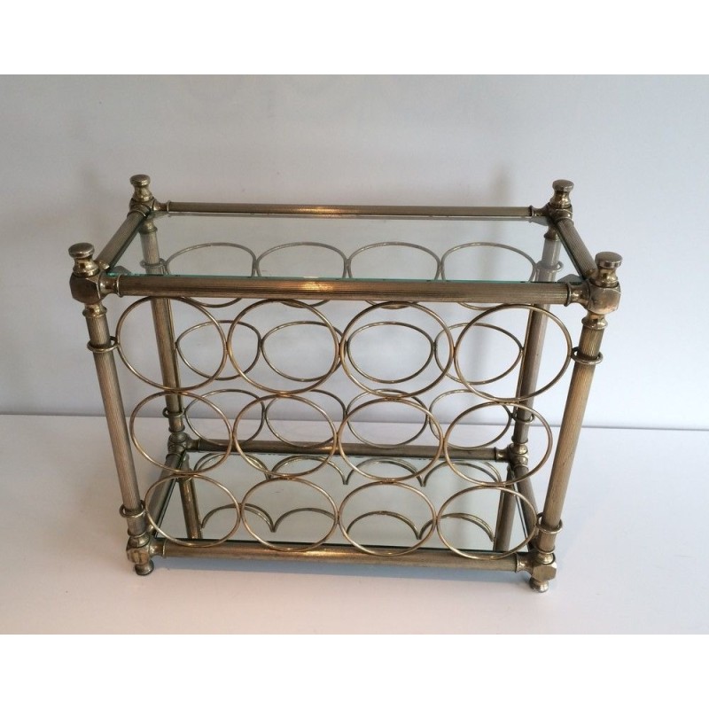 Silver-Plated Bottle Holder with Glass Shelves, Italian Work, Circa 1970