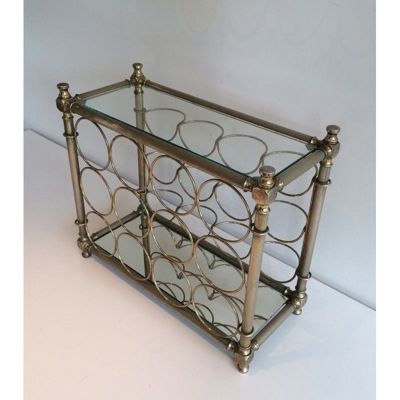 Silver-Plated Bottle Holder with Glass Shelves, Italian Work, Circa 1970