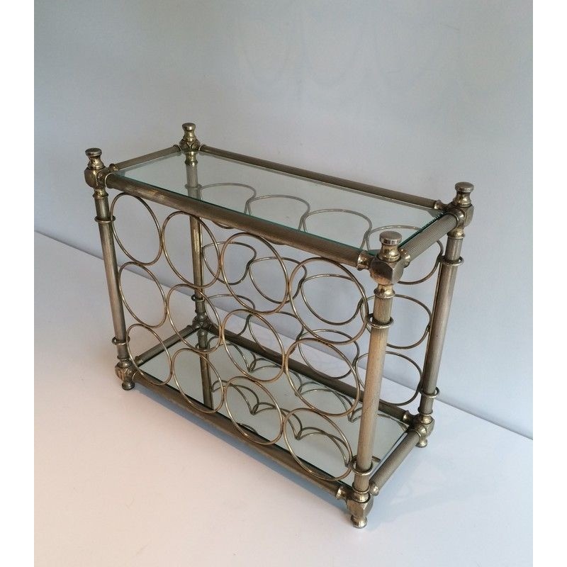 Silver-Plated Bottle Holder with Glass Shelves, Italian Work, Circa 1970