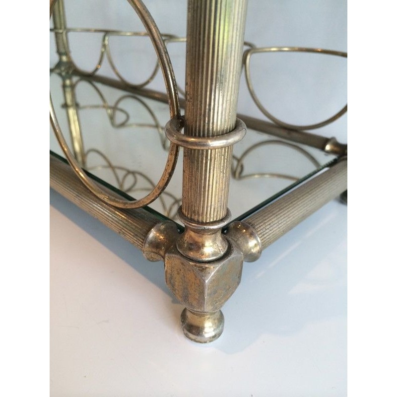 Silver-Plated Bottle Holder with Glass Shelves, Italian Work, Circa 1970