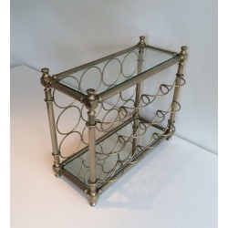 Silver-Plated Bottle Holder with Glass Shelves, Italian Work, Circa 1970