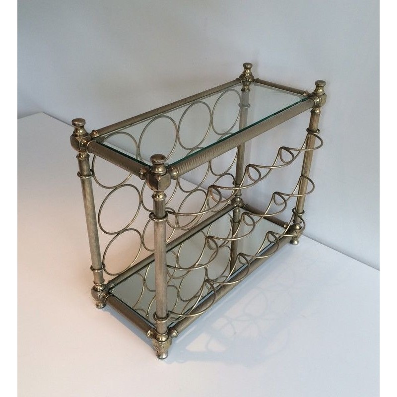 Silver-Plated Bottle Holder with Glass Shelves, Italian Work, Circa 1970