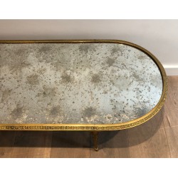 Faux-Bamboo Bronze Coffee Table with Églomisé Mirror Top by Maison Baguès, French Work, Circa 1940