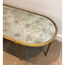 Faux-Bamboo Bronze Coffee Table with Églomisé Mirror Top by Maison Baguès, French Work, Circa 1940