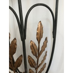 Rare Small Demi-Lune Wrought Iron Console with Leaf and Arrow Décor and Marble Top, French Work, Circa 1940