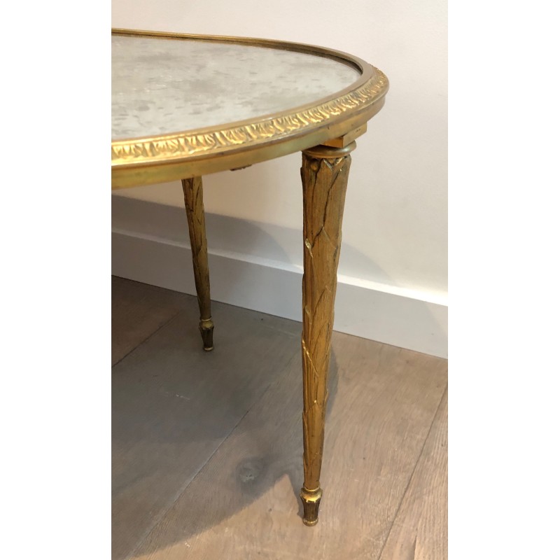 Table Basse en Bronze Façon Faux-Bambou à Plateau de Miroir Églomisé de la Maison Baguès, Travail Français, Vers 1940