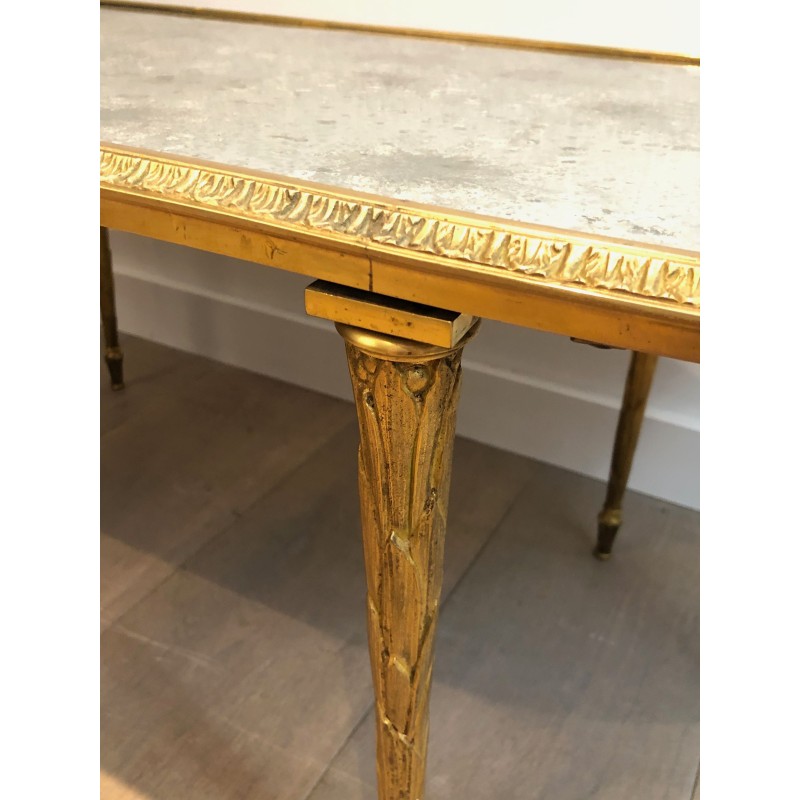Table Basse en Bronze Façon Faux-Bambou à Plateau de Miroir Églomisé de la Maison Baguès, Travail Français, Vers 1940