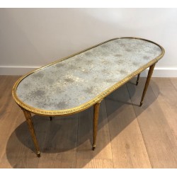 Faux-Bamboo Bronze Coffee Table with Églomisé Mirror Top by Maison Baguès, French Work, Circa 1940