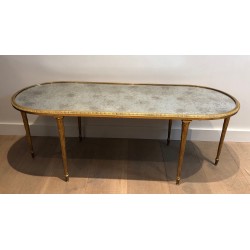 Table Basse en Bronze Façon Faux-Bambou à Plateau de Miroir Églomisé de la Maison Baguès, Travail Français, Vers 1940