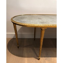 Faux-Bamboo Bronze Coffee Table with Églomisé Mirror Top by Maison Baguès, French Work, Circa 1940