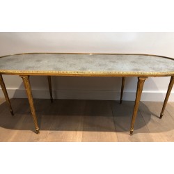 Table Basse en Bronze Façon Faux-Bambou à Plateau de Miroir Églomisé de la Maison Baguès, Travail Français, Vers 1940