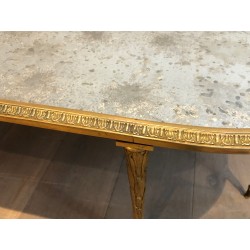 Table Basse en Bronze Façon Faux-Bambou à Plateau de Miroir Églomisé de la Maison Baguès, Travail Français, Vers 1940
