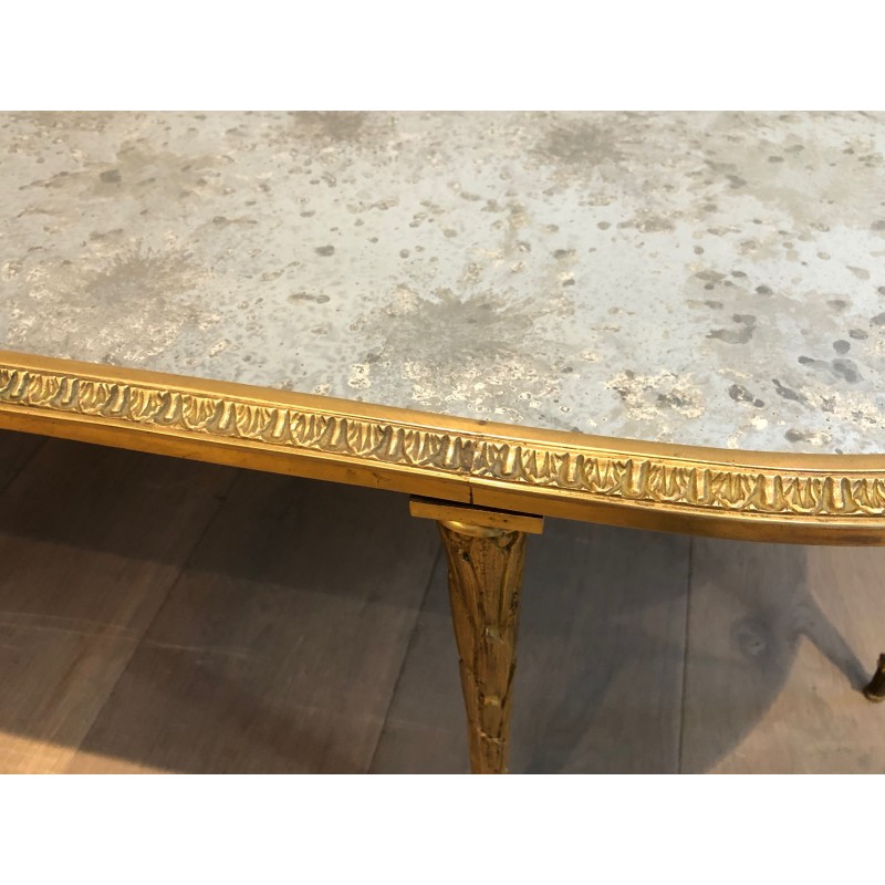 Faux-Bamboo Bronze Coffee Table with Églomisé Mirror Top by Maison Baguès, French Work, Circa 1940