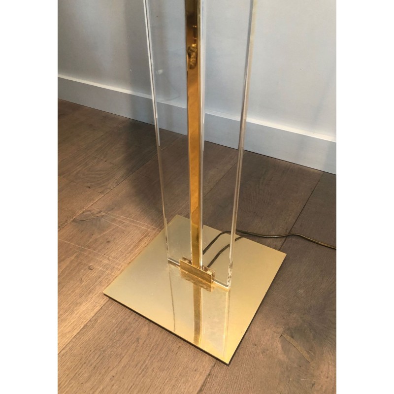 Lampadaire de Parquet en Verre et Laiton, Travail Français, vers 1970 | Maison BARROIS