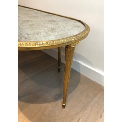 Table Basse en Bronze Façon Faux-Bambou à Plateau de Miroir Églomisé de la Maison Baguès, Travail Français, Vers 1940