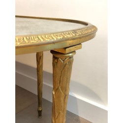 Faux-Bamboo Bronze Coffee Table with Églomisé Mirror Top by Maison Baguès, French Work, Circa 1940