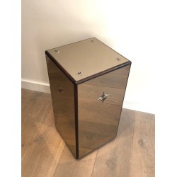 Art Deco Pedestal with Engraved Mirror Panels and Wood, French Work, Circa 1930