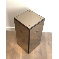 Art Deco Pedestal with Engraved Mirror Panels and Wood, French Work, Circa 1930