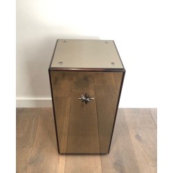 Art Deco Pedestal with Engraved Mirror Panels and Wood, French Work, Circa 1930