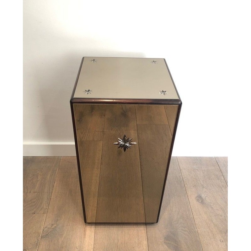 Art Deco Pedestal with Engraved Mirror Panels and Wood, French Work, Circa 1930