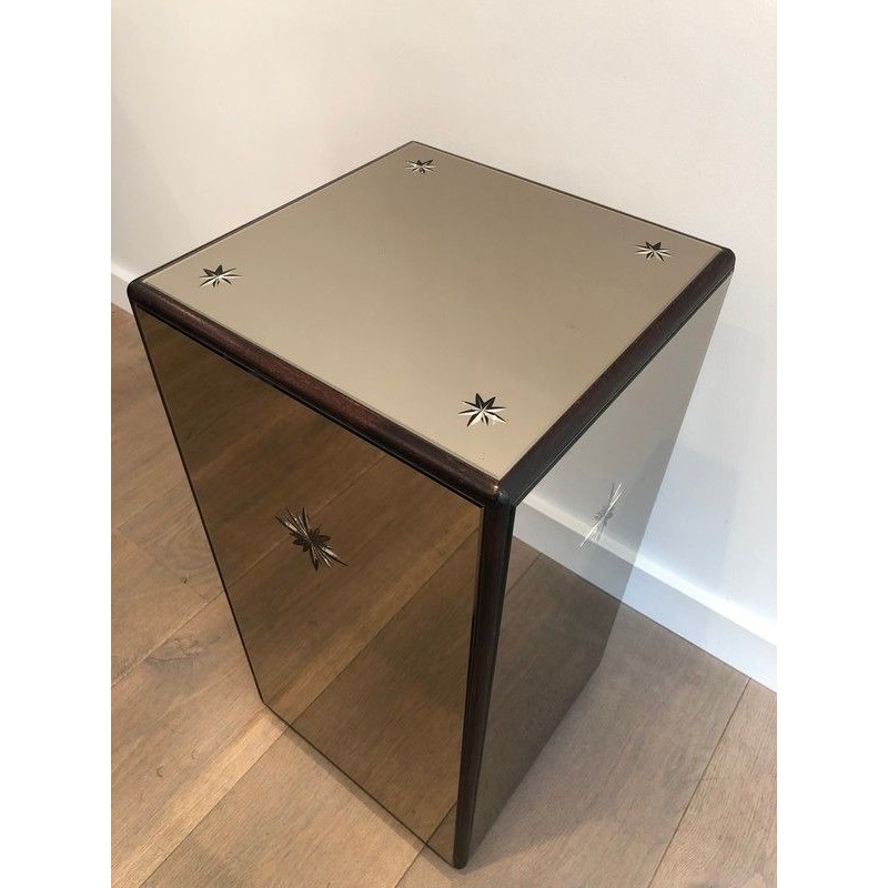 Art Deco Pedestal with Engraved Mirror Panels and Wood, French Work, Circa 1930