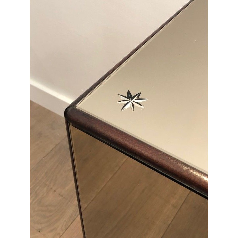 Art Deco Pedestal with Engraved Mirror Panels and Wood, French Work, Circa 1930