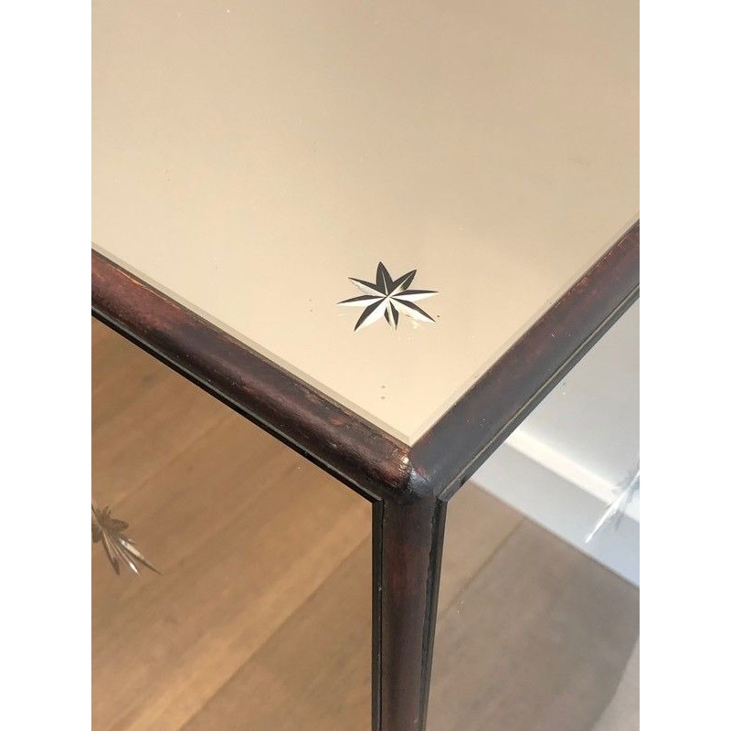 Art Deco Pedestal with Engraved Mirror Panels and Wood, French Work, Circa 1930