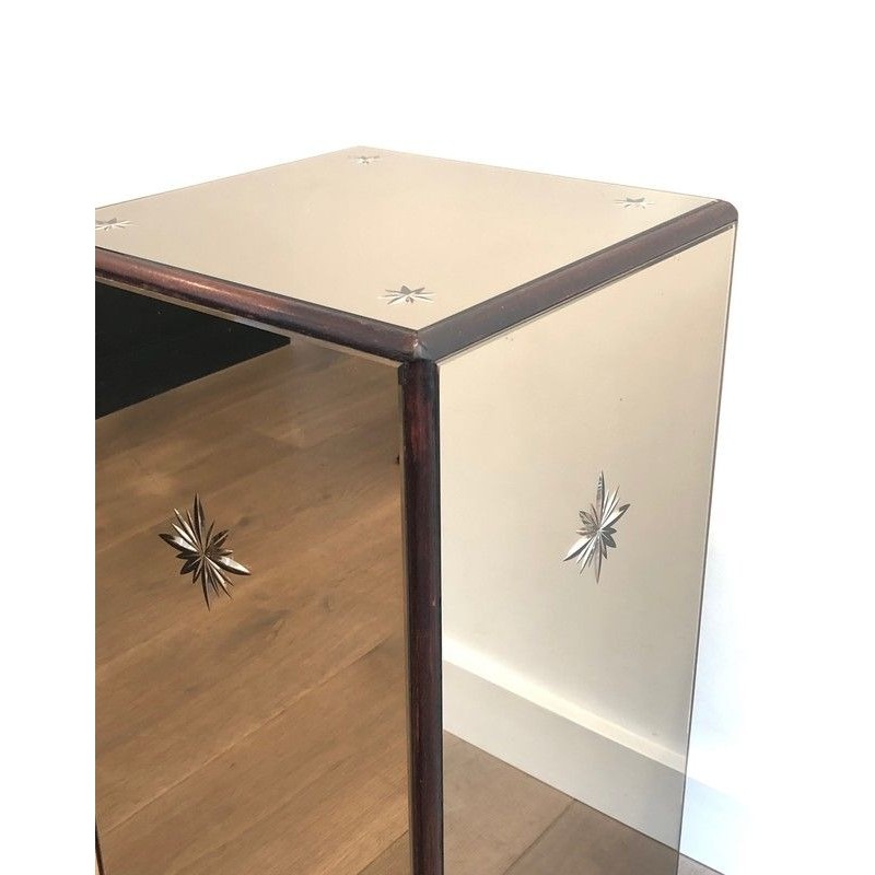 Art Deco Pedestal with Engraved Mirror Panels and Wood, French Work, Circa 1930