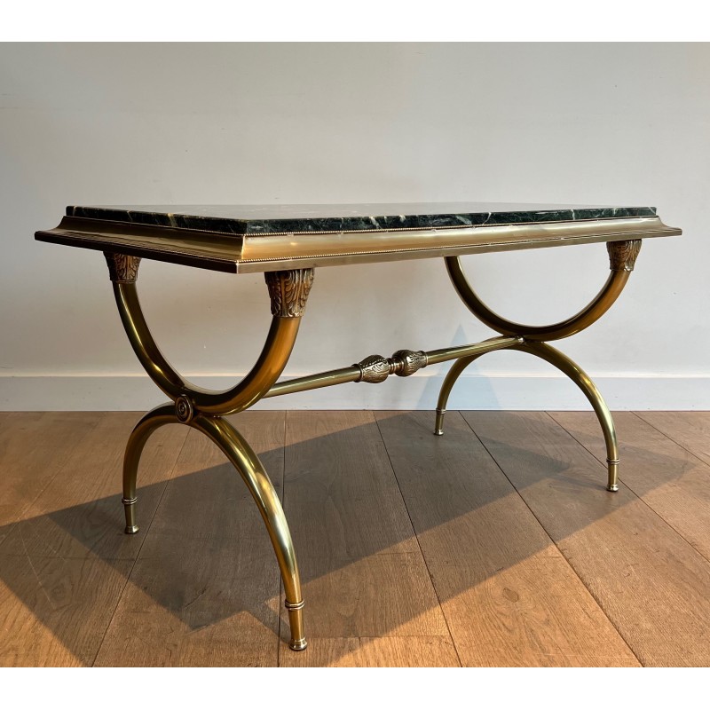 Neoclassical Brass and Green Marble Coffee Table by Raymond Subes, French Work, Circa 1940