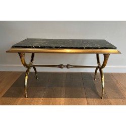 Neoclassical Brass and Green Marble Coffee Table by Raymond Subes, French Work, Circa 1940