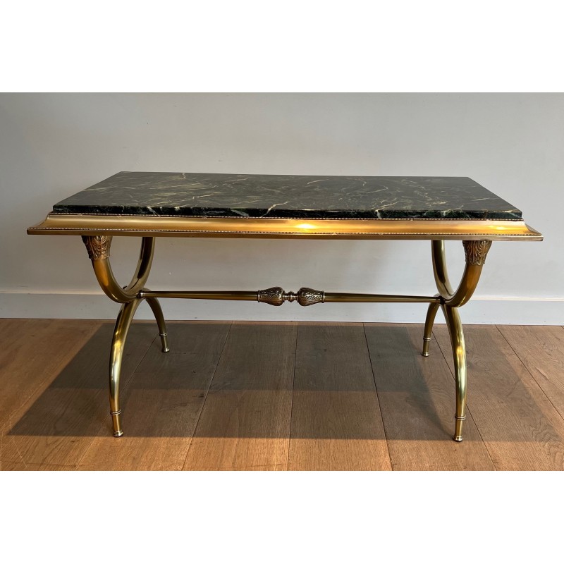 Neoclassical Brass and Green Marble Coffee Table by Raymond Subes, French Work, Circa 1940