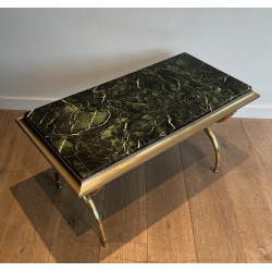 Table Basse Néoclassique en Laiton et Marbre Vert de Raymond Subes, Travail Français, Vers 1940
