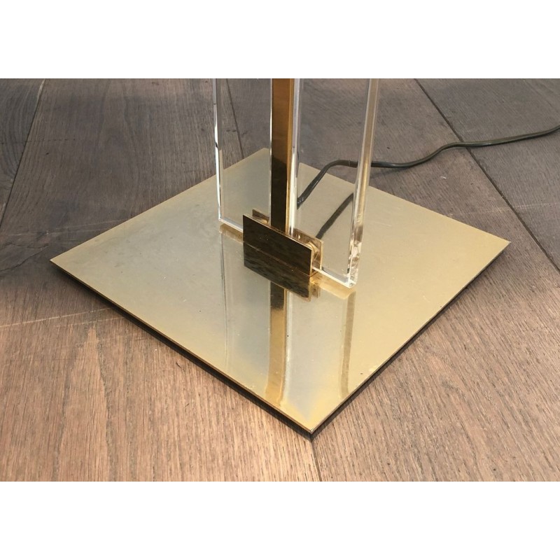 Lampadaire de Parquet en Verre et Laiton, Travail Français, vers 1970 | Maison BARROIS