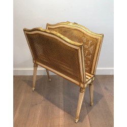 Important Porte-Revues de Style Louis XVI en Bois Sculpté Patiné et Doré à Double Cannage, Travail Français, Vers 1880
