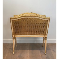 Important Porte-Revues de Style Louis XVI en Bois Sculpté Patiné et Doré à Double Cannage, Travail Français, Vers 1880