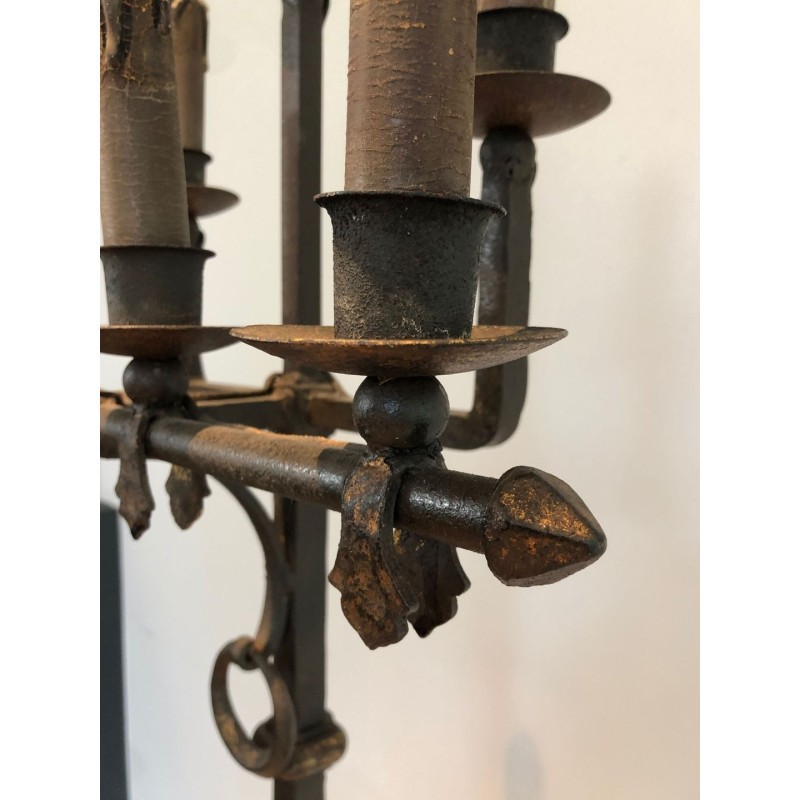 Lampadaire en Fer Forgé et Doré, Art Déco, Travail Français, vers 1940 | Maison BARROIS