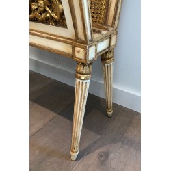 Important Porte-Revues de Style Louis XVI en Bois Sculpté Patiné et Doré à Double Cannage, Travail Français, Vers 1880