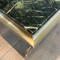 Neoclassical Brass and Green Marble Coffee Table by Raymond Subes, French Work, Circa 1940
